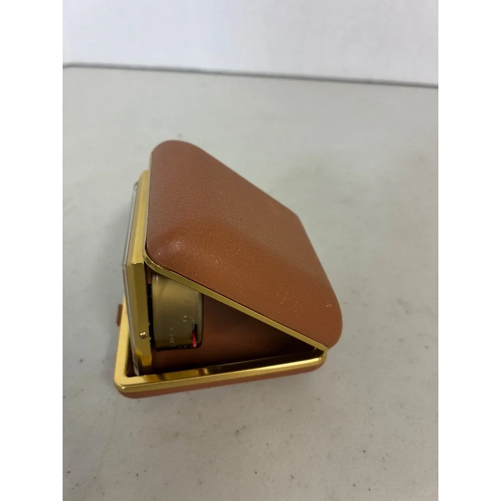 Vintage Equity Travel Alarm Clock Brown Faux‎ Leather Folding Case Gold Tone MCM